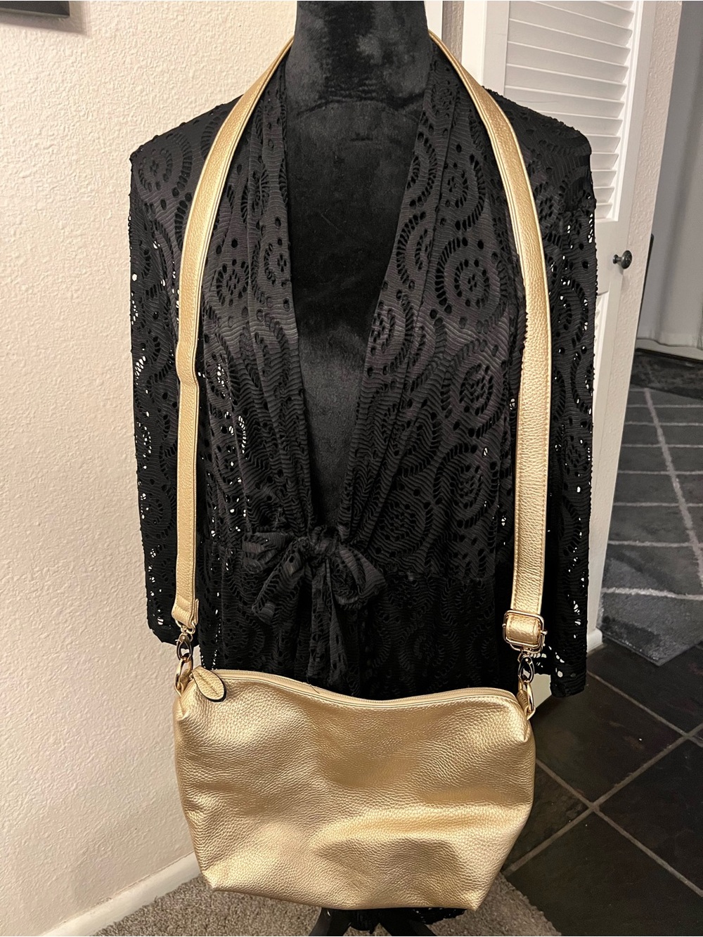 Gold Leather Crossbody Shoulder Bag